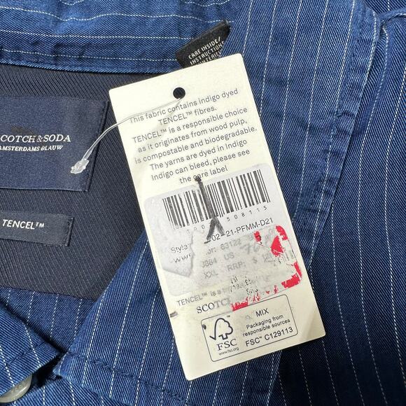 Scotch & Soda NWT Indigo Tencel Striped Men's Button Up Shirt Size XXL Soft Cozy - Picture 7 of 12